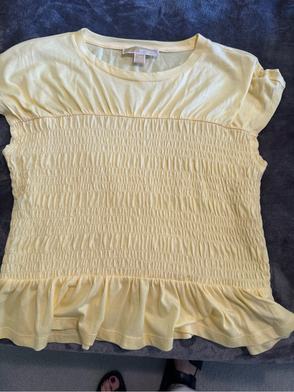 MICHAEL Michael Kors Light Yellow Smocked Peplum Short Sleeve Top